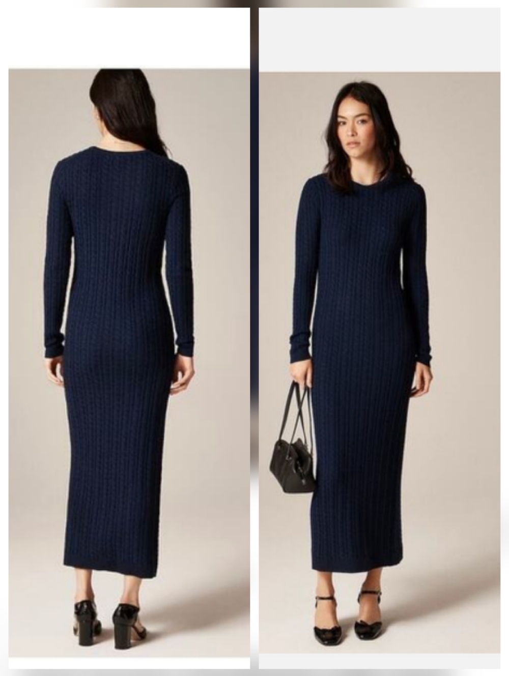 J. Crew Navy Cable-Knit Sweater-Dress 100% Merino Wool Midi Length Sz S NWT